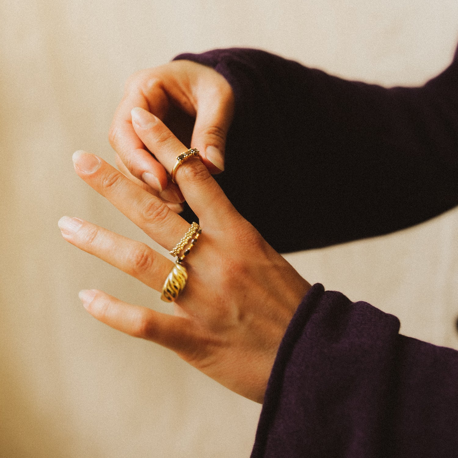 Trio Smoky Ring | 14K Gold